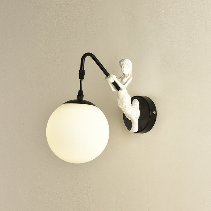 Vintage Rustic Mermaid Orb 1-Light Wall Sconce Lamp