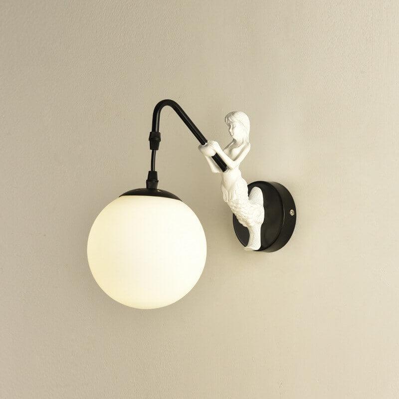 Vintage Rustic Mermaid Orb 1-Light Wall Sconce Lamp, view 3