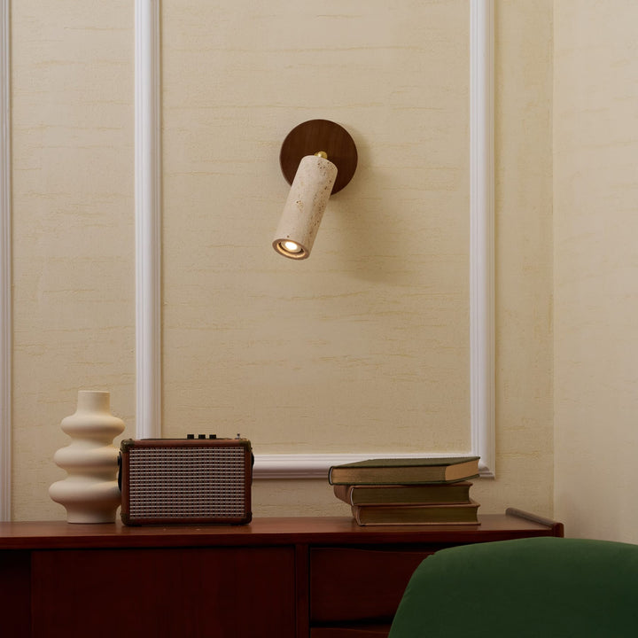 Travertine Spotlight Wall Light | Adjustable, Wood Backplate