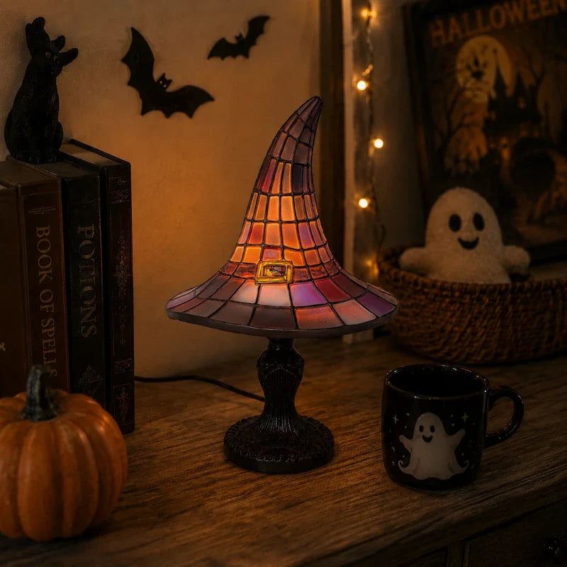 Stained Glass Witch Hat Table Lamp