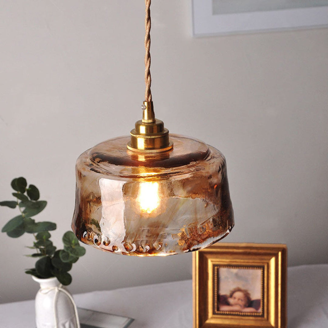 Amber Glass Pendant Light | Brass Fitting, Twisted Cord