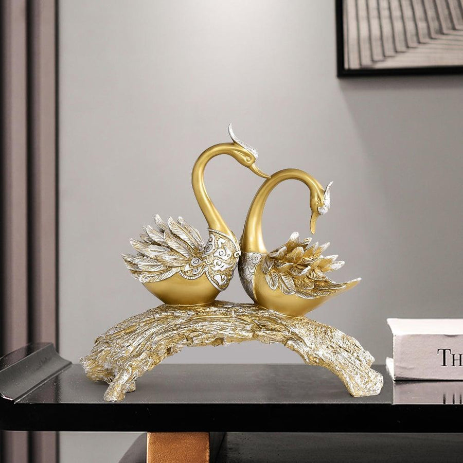 Gold Swan Pair Sculpture