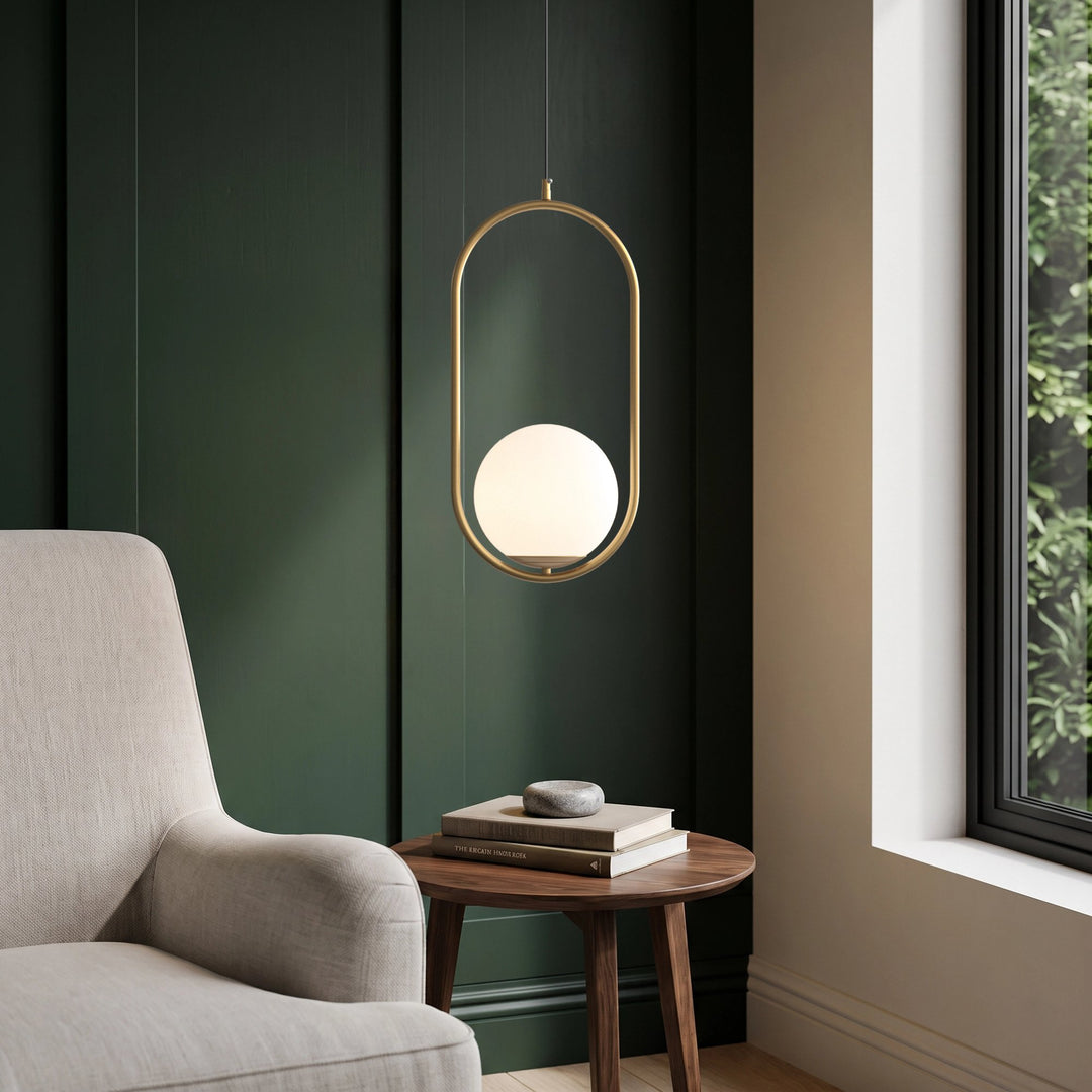 Opal Globe and Ring Pendant Light | Brass or Black