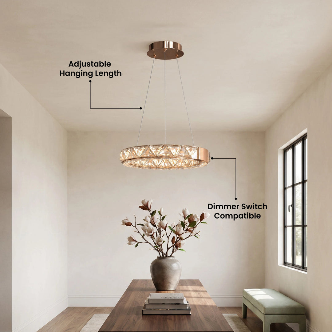 Rose Gold and Crystal Ring Chandelier | Dimmable