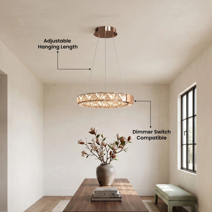 Rose Gold and Crystal Ring Chandelier | Dimmable
