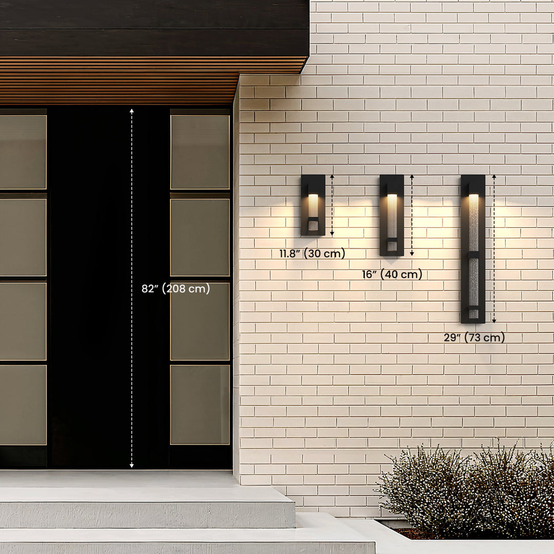 Seeded Glass Outdoor Wall Light | Black Steel, 30-73 cm