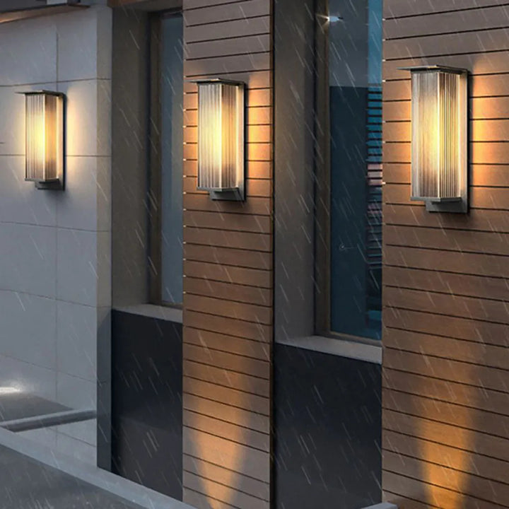 Ribbed Glass Outdoor Wall Lantern | Black, Three Sizes