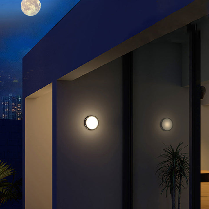 Round Outdoor Wall Light | Black Ring, Opal Diffuser