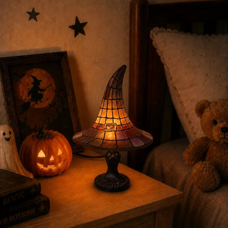 Stained Glass Witch Hat Table Lamp