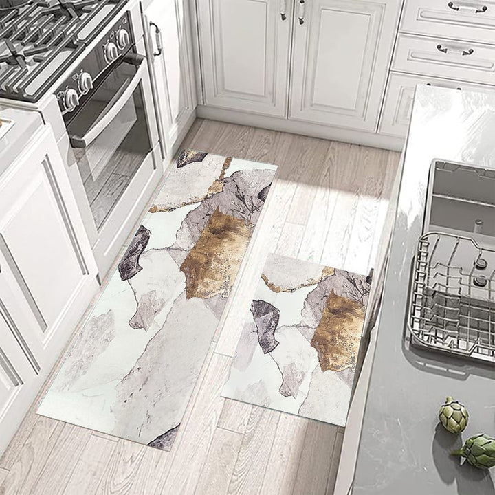 Gold Abstract Non-Slip Kitchen Runner Mats, Set of 2