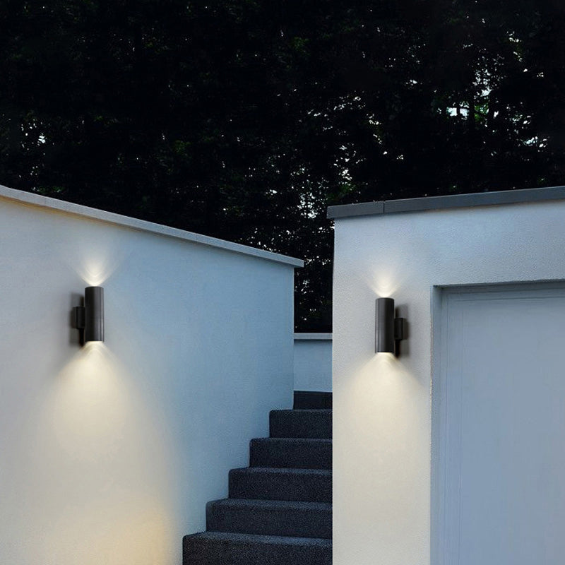 Cylinder Up and Down Outdoor Wall Light | Black, Three Sizes