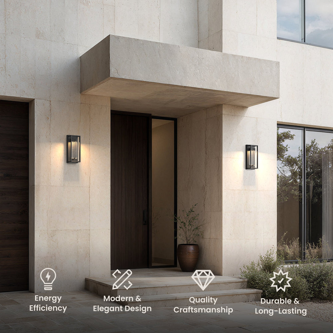 Open-Frame Outdoor Wall Light | Seeded Glass Core, Black
