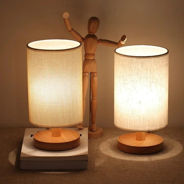 Wood and Fabric Cordless Table Lamp