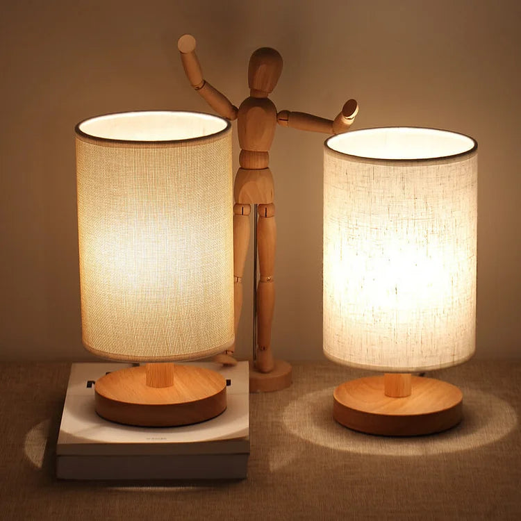 Wood and Linen Bedside Lamp | USB Powered