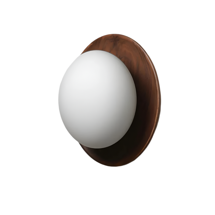 Natural Wood Wall Light with Opal Globe | Walnut or Oak Tone