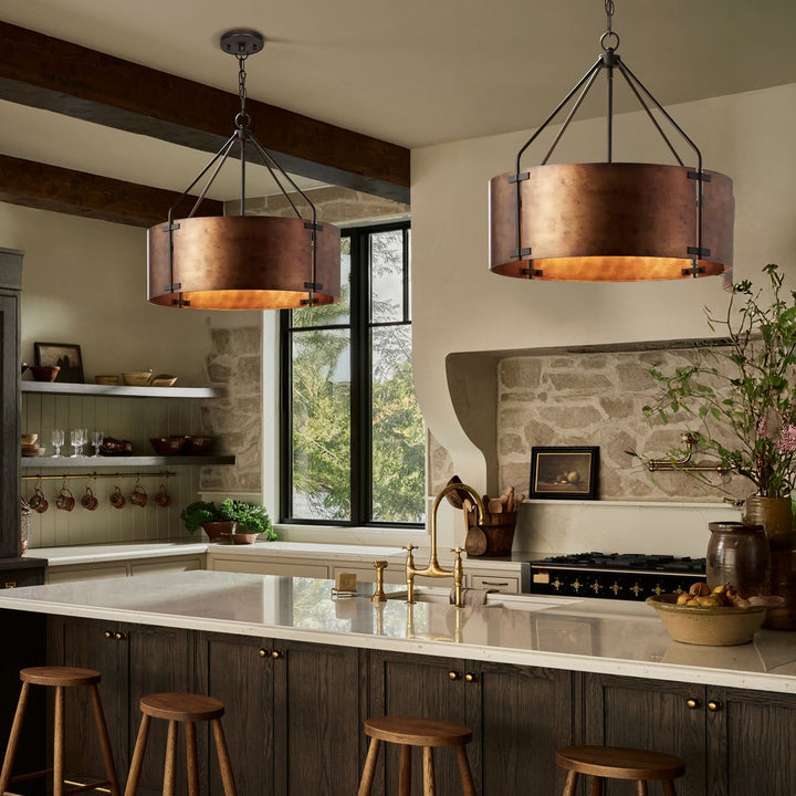 Rustic Bronze Industrial Drum Shade Pendant Light