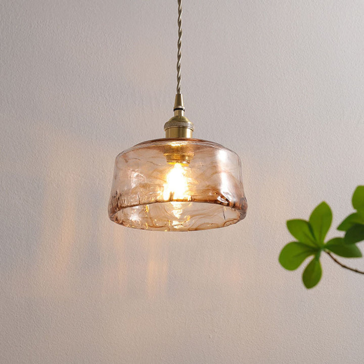 Amber Glass Pendant Light | Brass Fitting, Twisted Cord