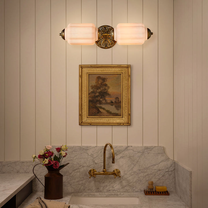 Vintage Art Deco Milk Glass Eloise Vanity Light Fixture