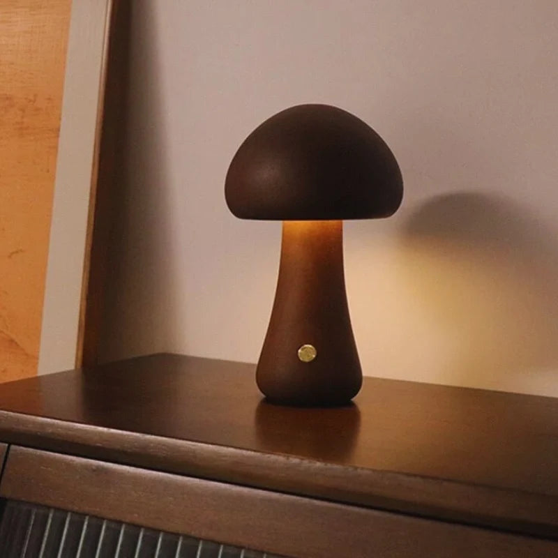 Solid Wood Mushroom Table Lamp