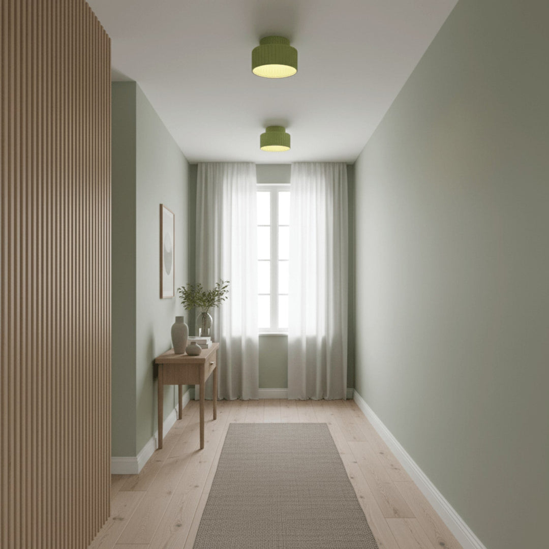 Ribbed Semi-Flush Ceiling Light | White, Beige, Green or Orange