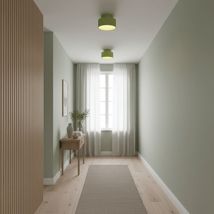 Ribbed Semi-Flush Ceiling Light | White, Beige, Green or Orange