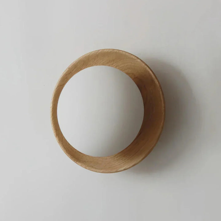 Natural Wood Wall Light with Opal Globe | Walnut or Oak Tone