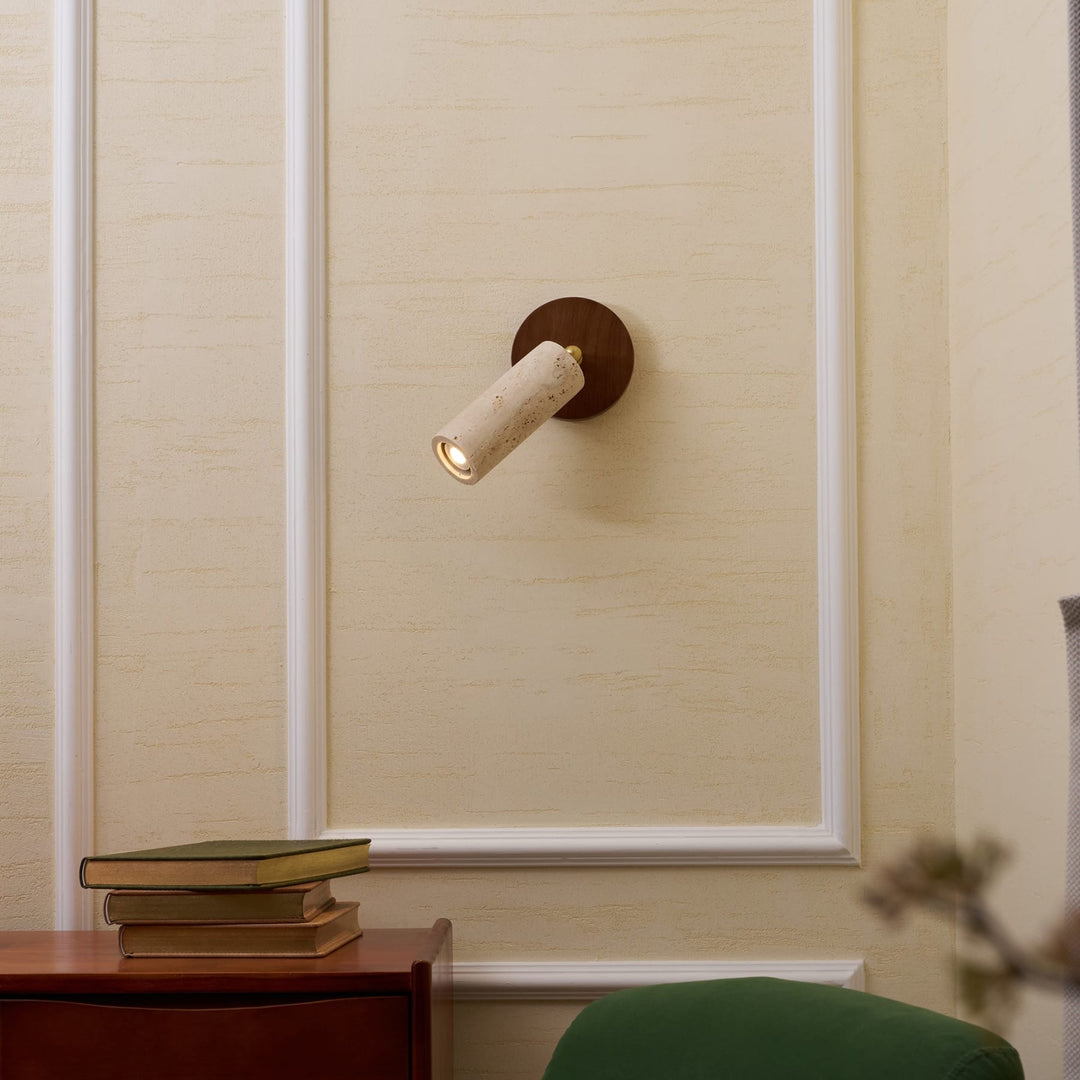 Travertine Spotlight Wall Light | Adjustable, Wood Backplate