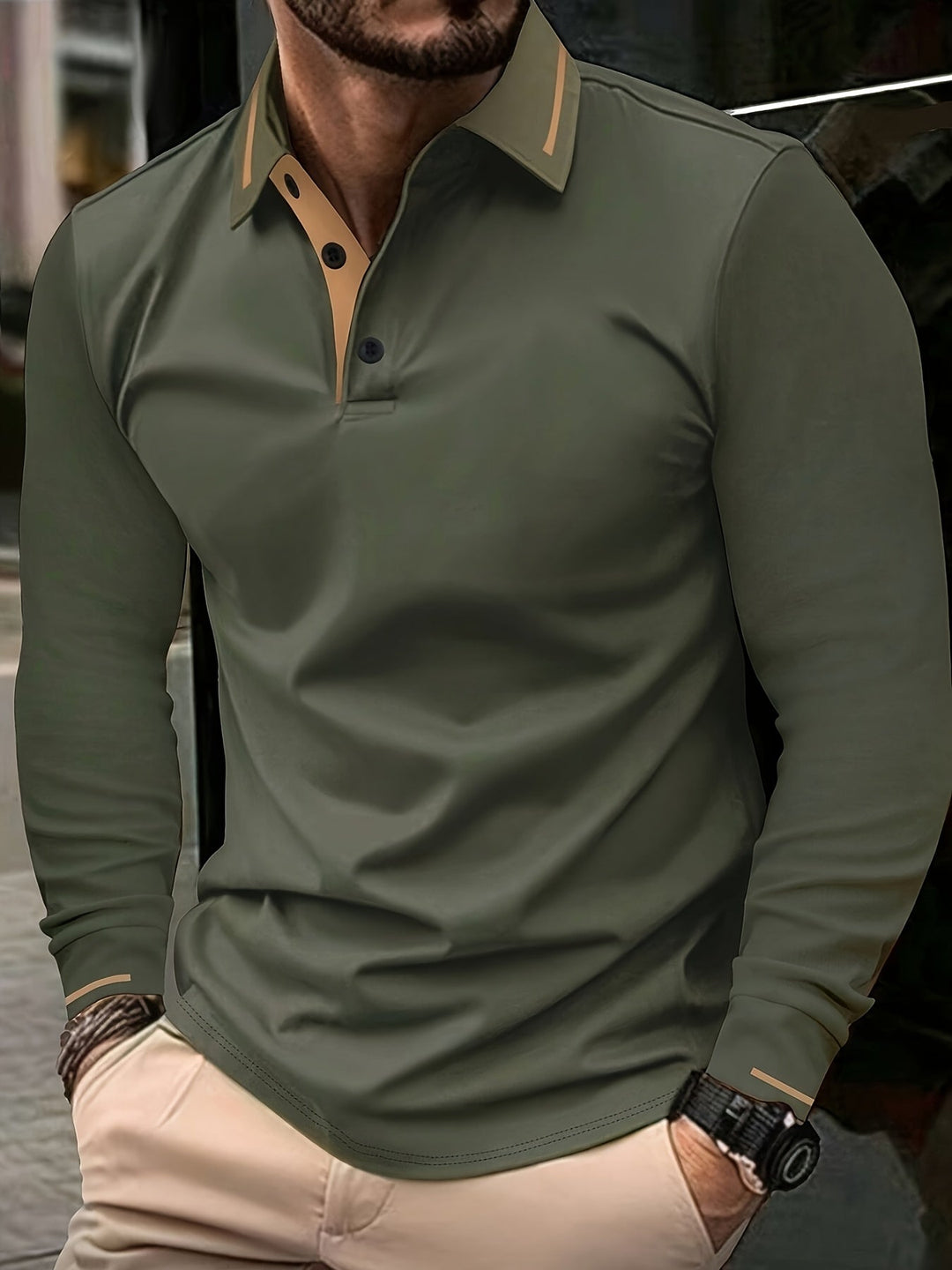 Men's Long-Sleeve Button-Placket Summer Polo Shirt – image 12