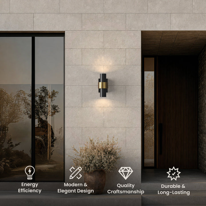Glass Cylinder Outdoor Wall Light | Black and Gold