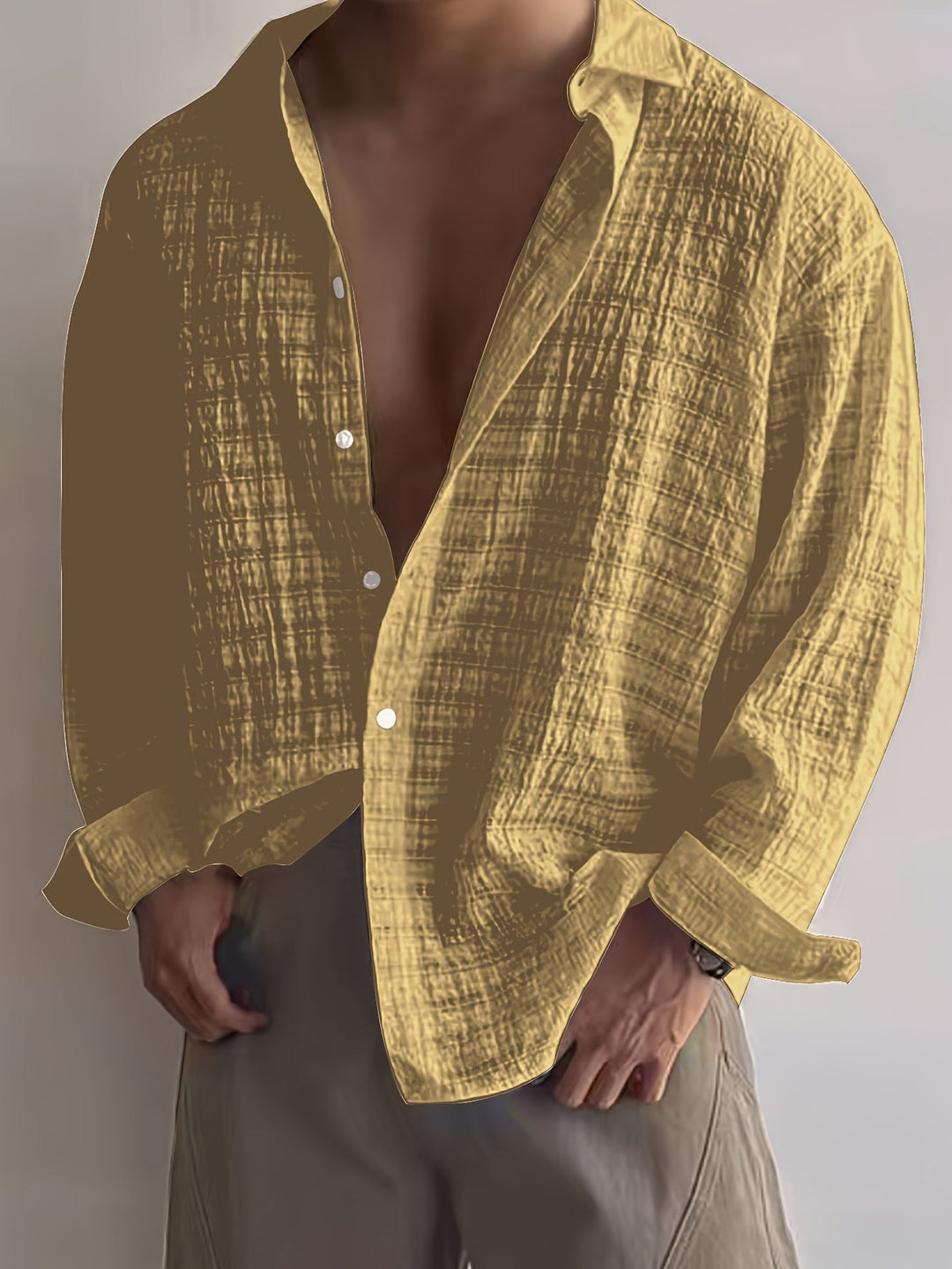 Men's Long-Sleeve Textured Summer Shirt – image 11