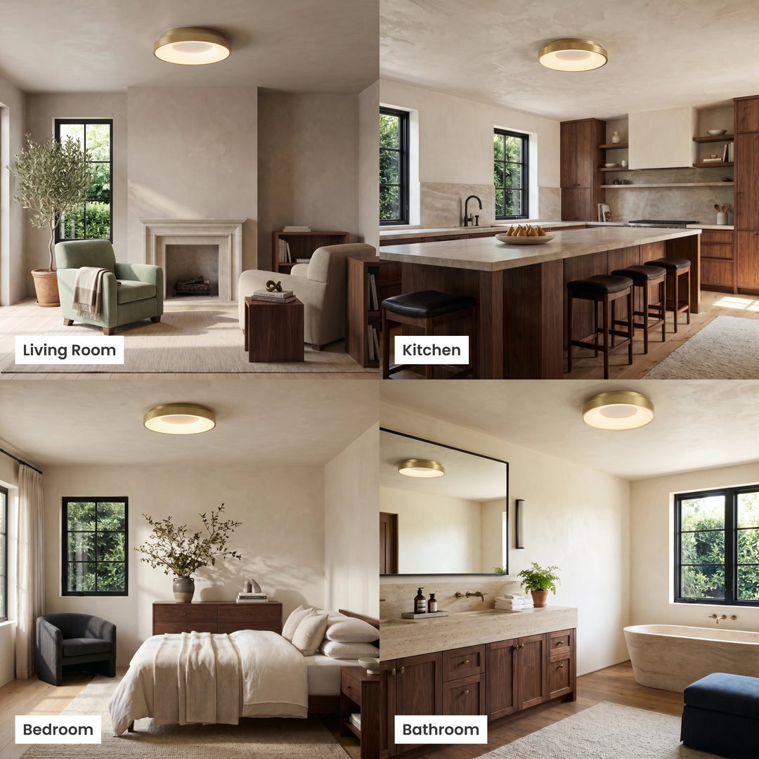 Round LED Flush Ceiling Light | Brushed Brass or Black