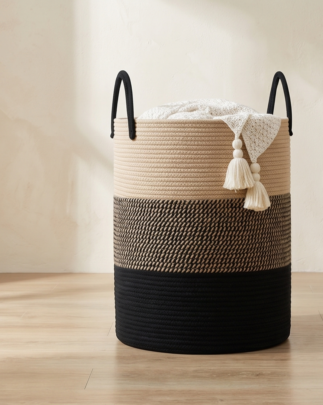 Woven Cotton Rope Laundry Basket in Mix
