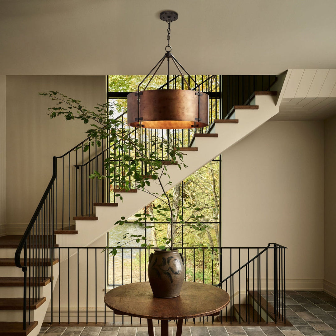 Rustic Bronze Industrial Drum Shade Pendant Light