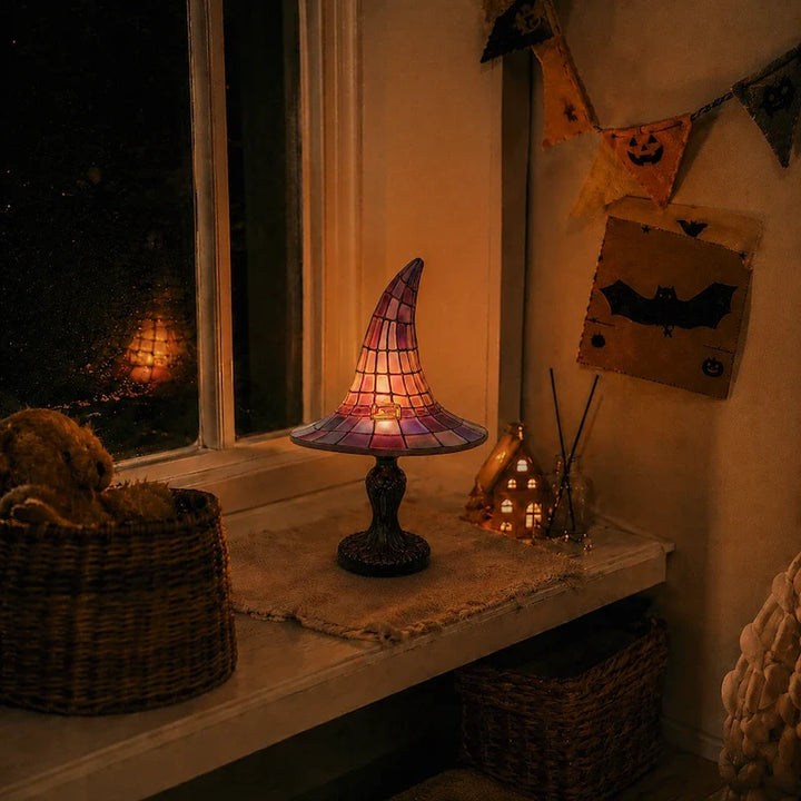 Stained Glass Witch Hat Table Lamp