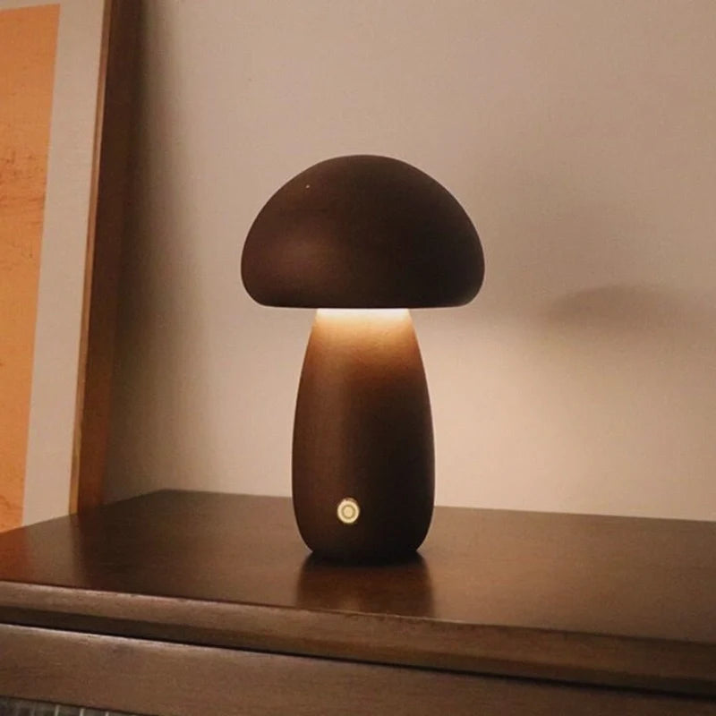 Solid Wood Mushroom Table Lamp