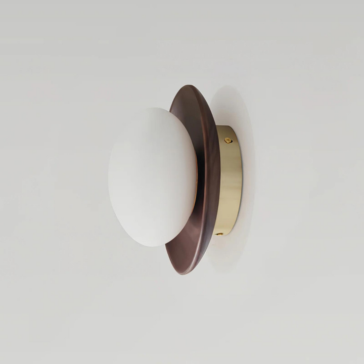 Natural Wood Wall Light with Opal Globe | Walnut or Oak Tone