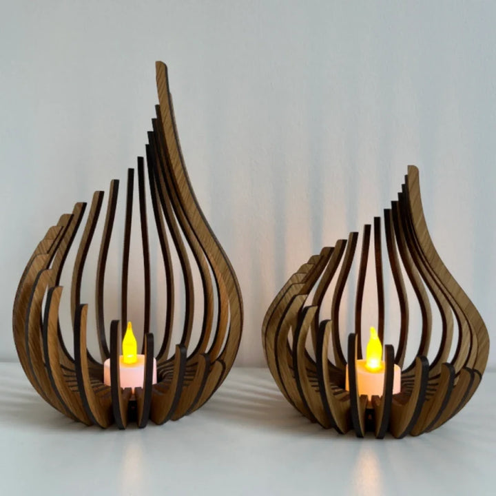 Carved Wooden Droplet Candle Holder