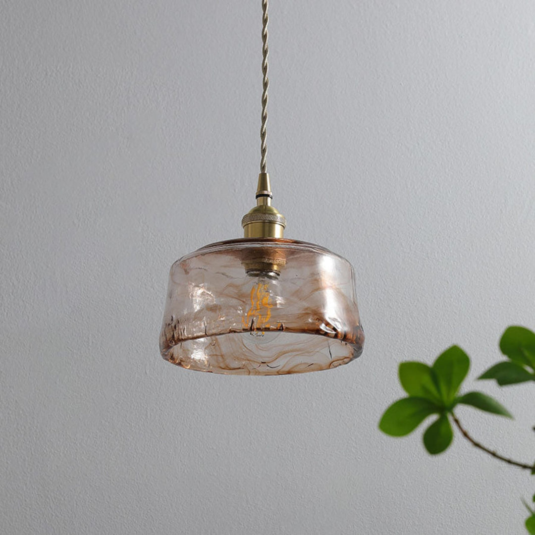 Amber Glass Pendant Light | Brass Fitting, Twisted Cord