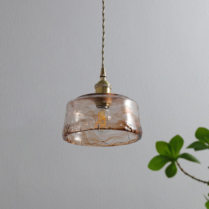 Amber Glass Pendant Light | Brass Fitting, Twisted Cord