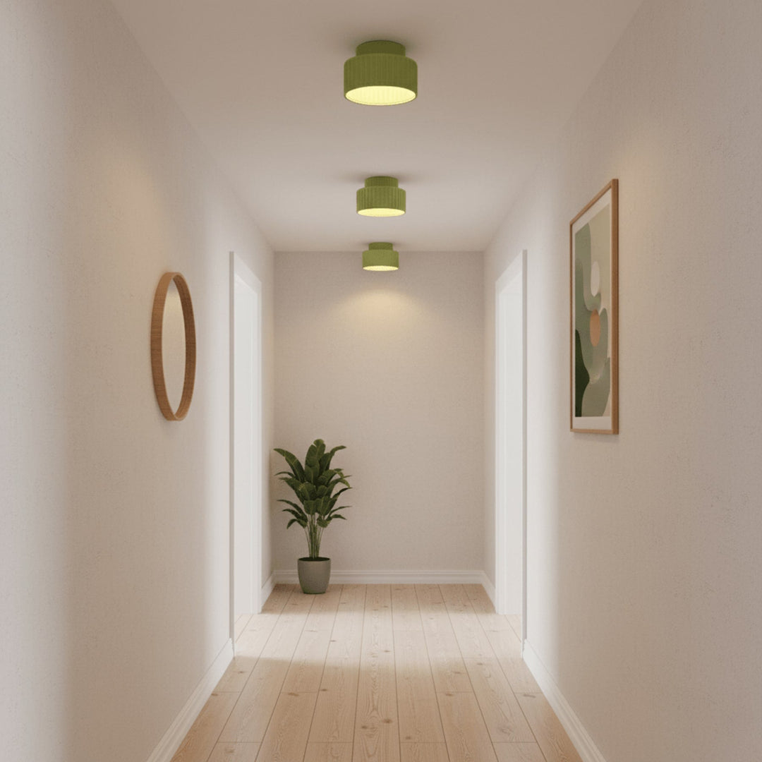 Ribbed Semi-Flush Ceiling Light | White, Beige, Green or Orange
