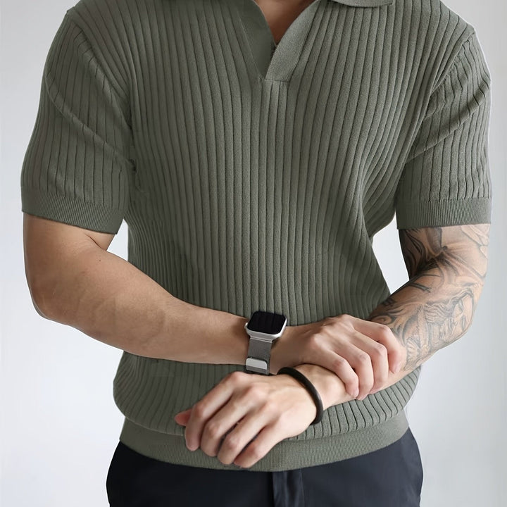 Men's Short-Sleeve Ribbed Open-Collar Summer Polo Shirt – image 4