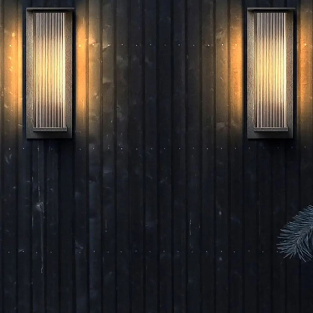 Ribbed Glass Outdoor Wall Lantern | Black, Three Sizes