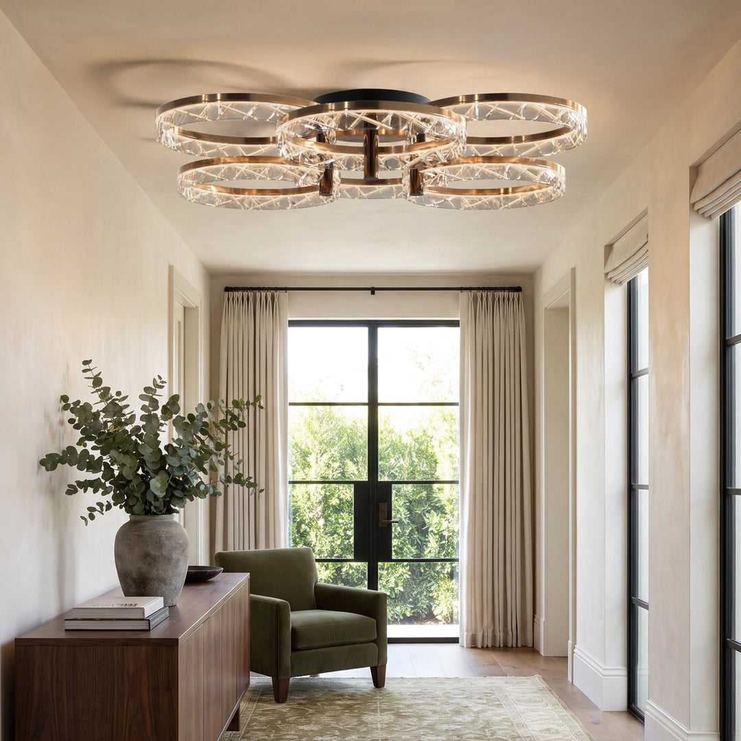 Crystal Ring Semi-Flush Ceiling Light | Gold and Black