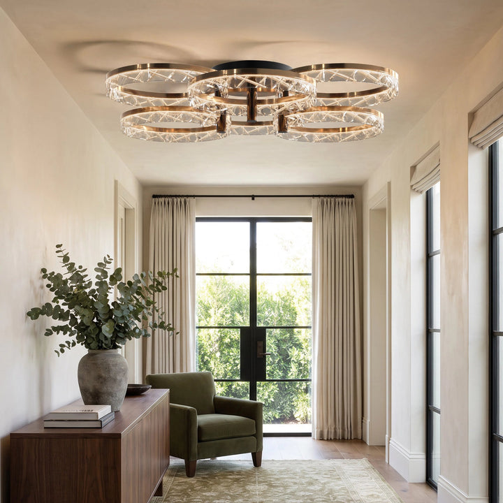 Crystal Ring Semi-Flush Ceiling Light | Gold and Black
