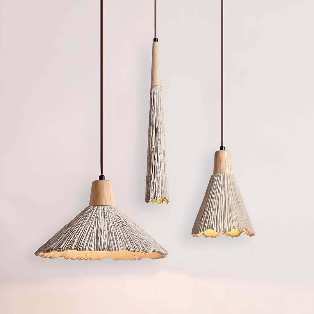 Wabi-Sabi Cement Pendant Light | Wood Top, Four Shapes