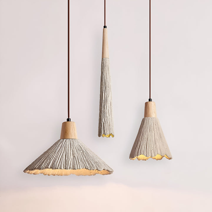 Wabi-Sabi Cement Pendant Light | Wood Top, Four Shapes