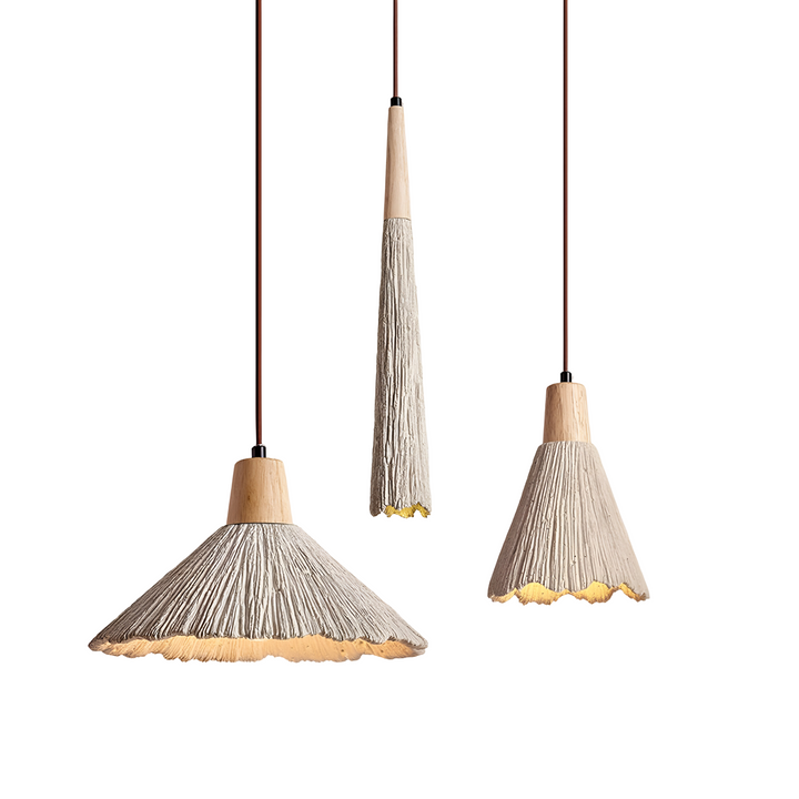 Wabi-Sabi Cement Pendant Light | Wood Top, Four Shapes