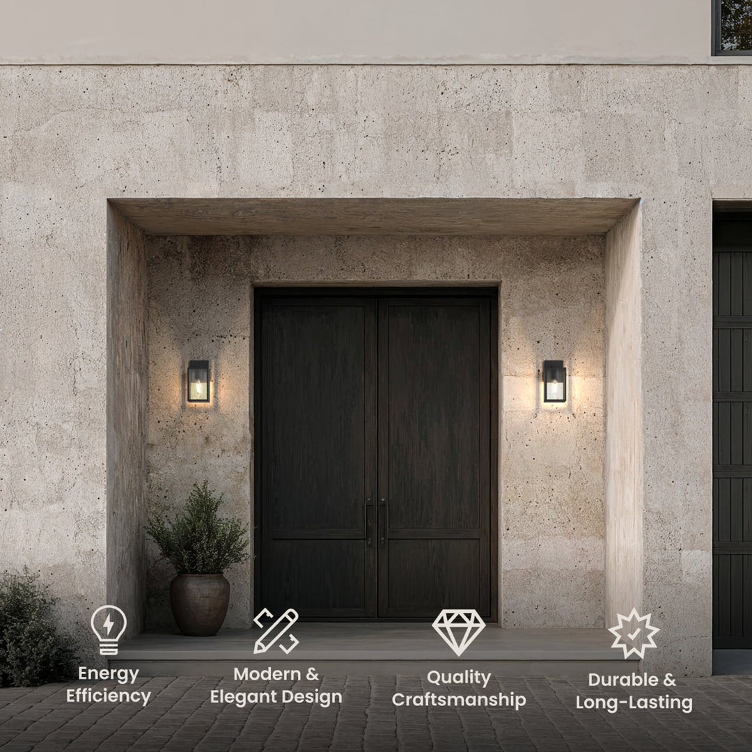 Glass Panel Outdoor Lantern | Black Steel, Warm White
