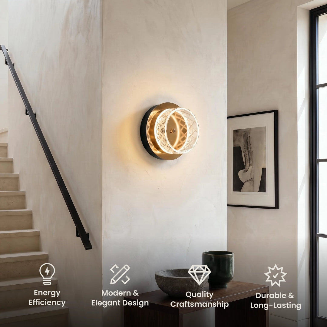 Round Crystal Wall Light | Gold and Black, Warm White