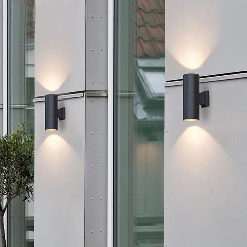 Cylinder Up and Down Outdoor Wall Light | Black, Three Sizes